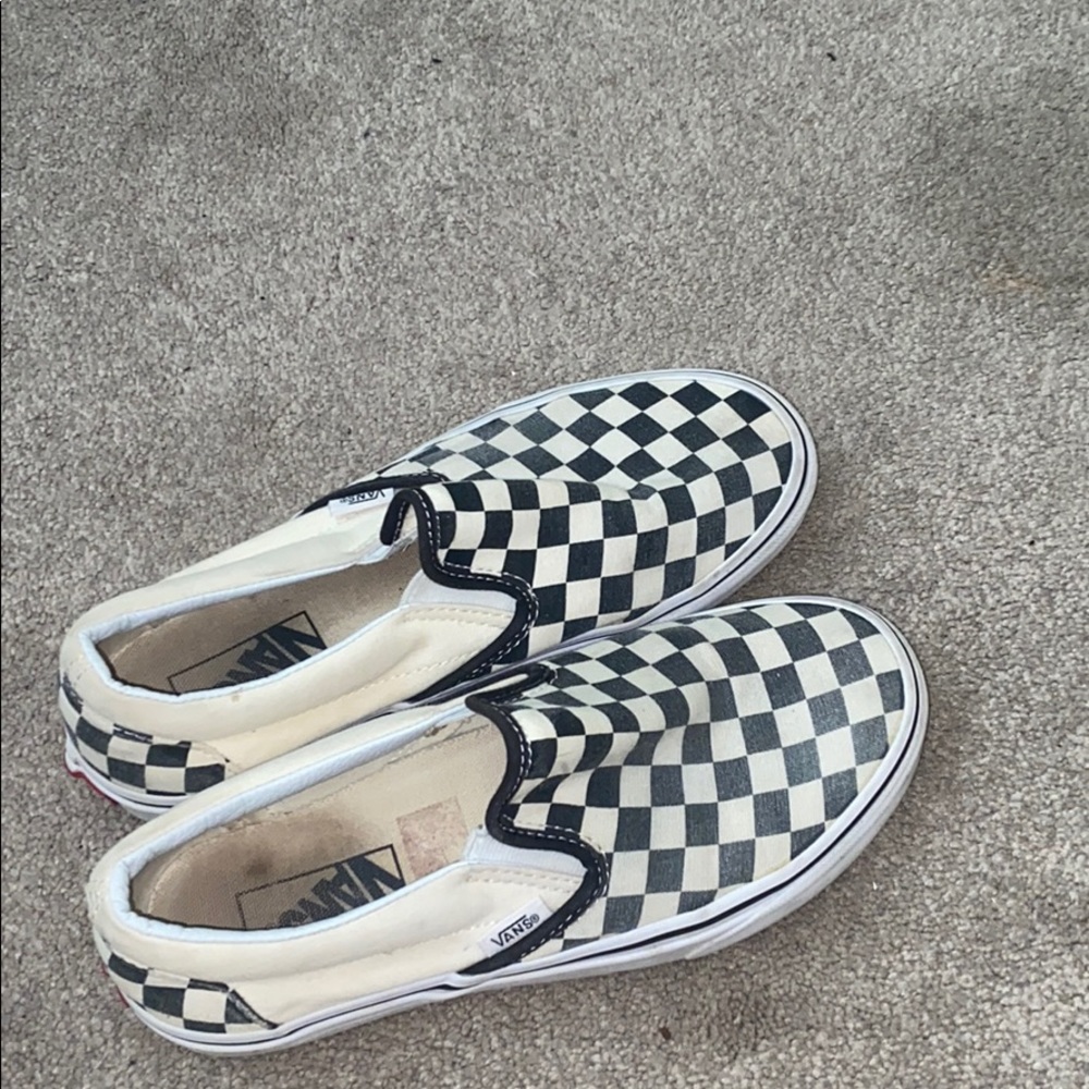 Checkerboard Vans , worn